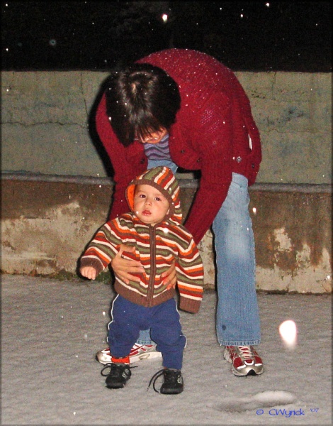 Look daddy! Snow!